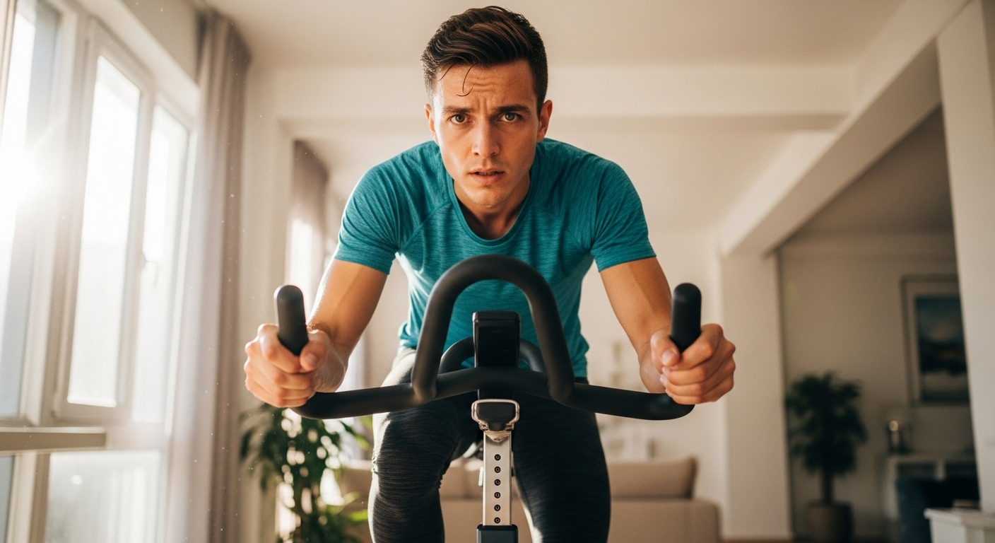 iniciante praticando spinning de baixo impacto em sala iluminada