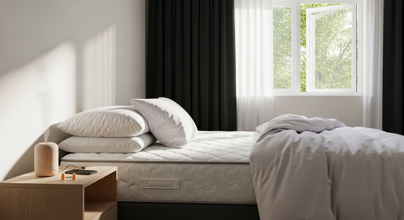 Quarto moderno com cama queen e ventilação natural para descanso