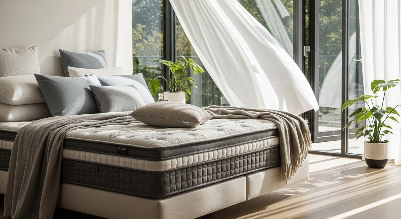 Quarto moderno com cama de casal e luz natural