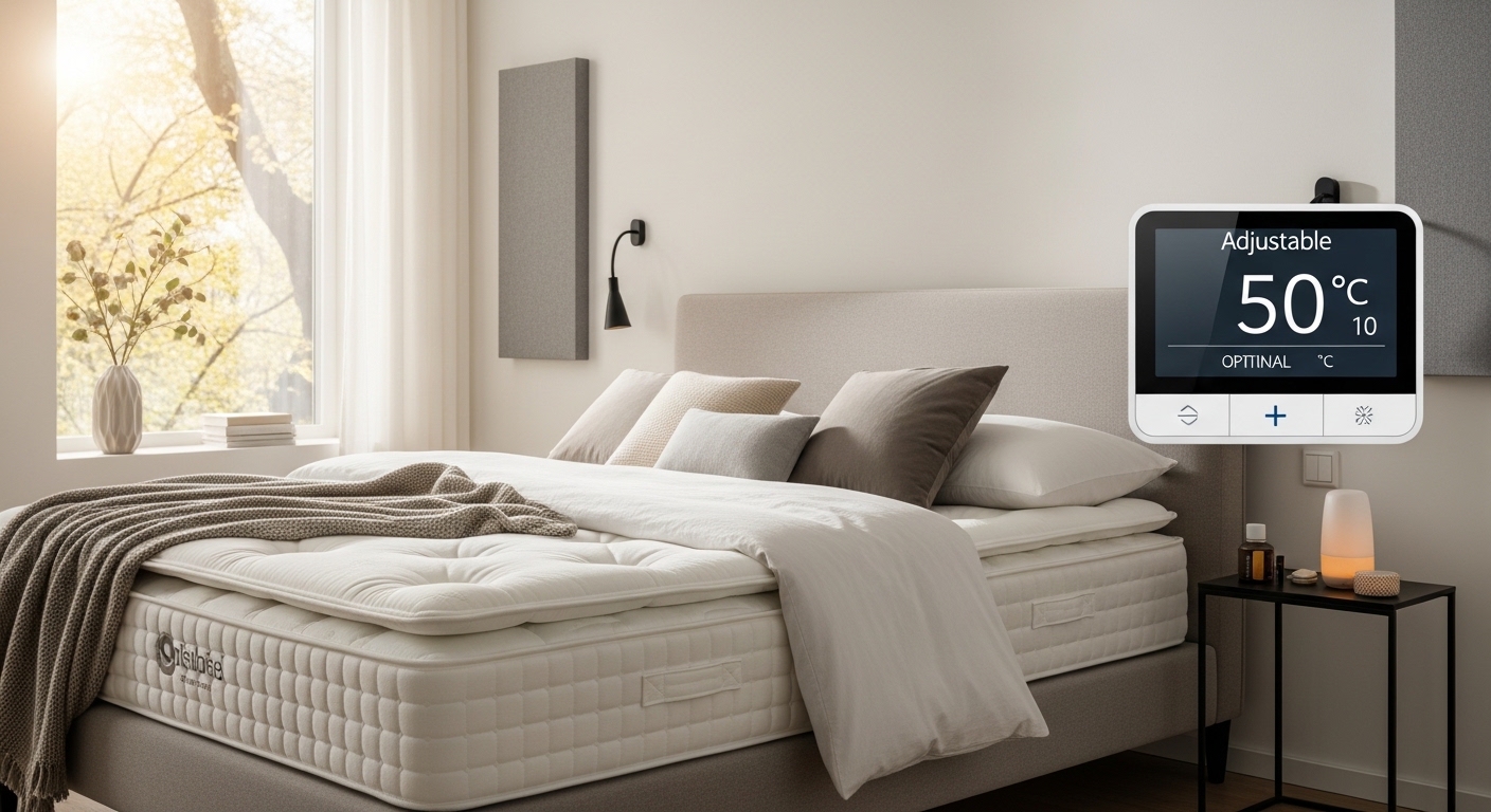 Quarto moderno com cama box de molas ensacadas e luz natural suave.